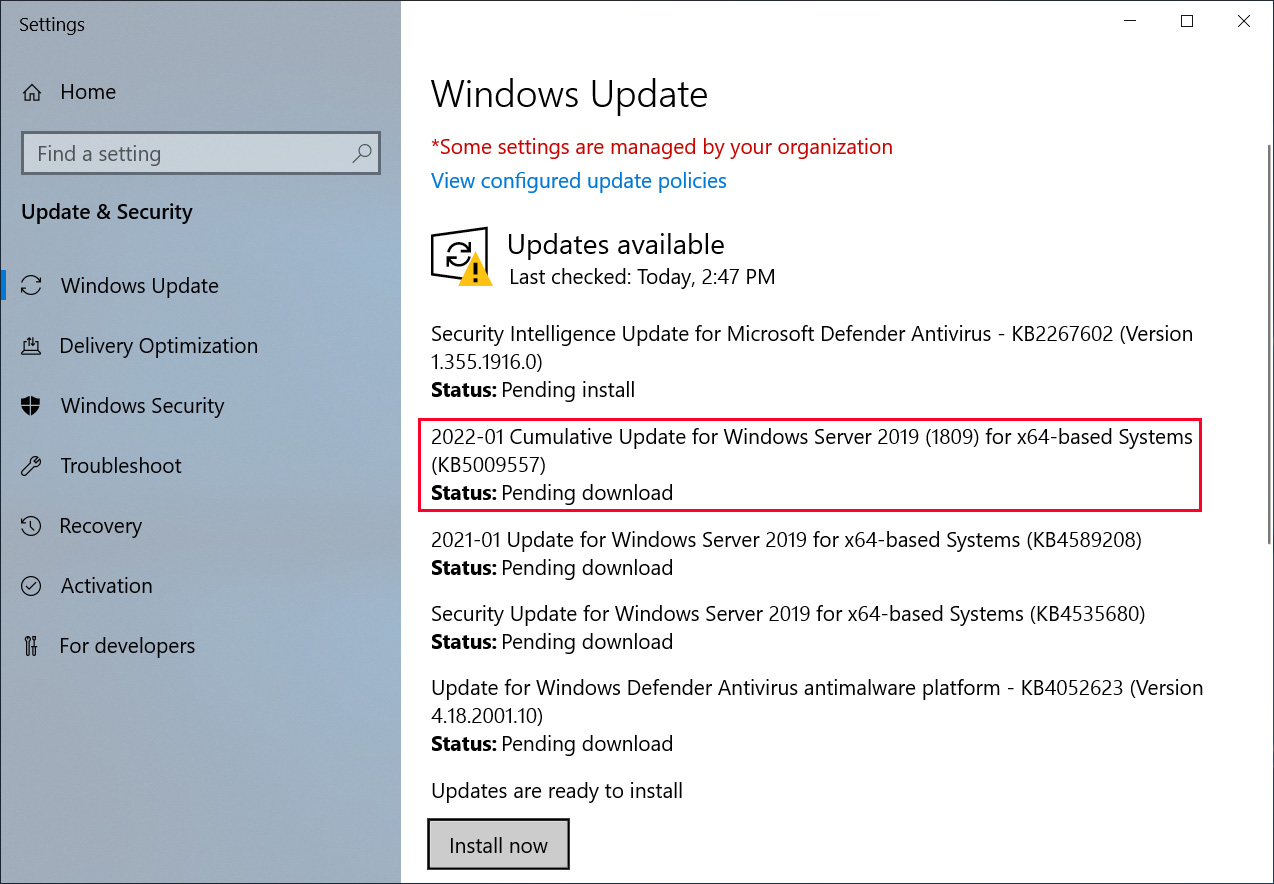 Windows Server updates in Windows Update