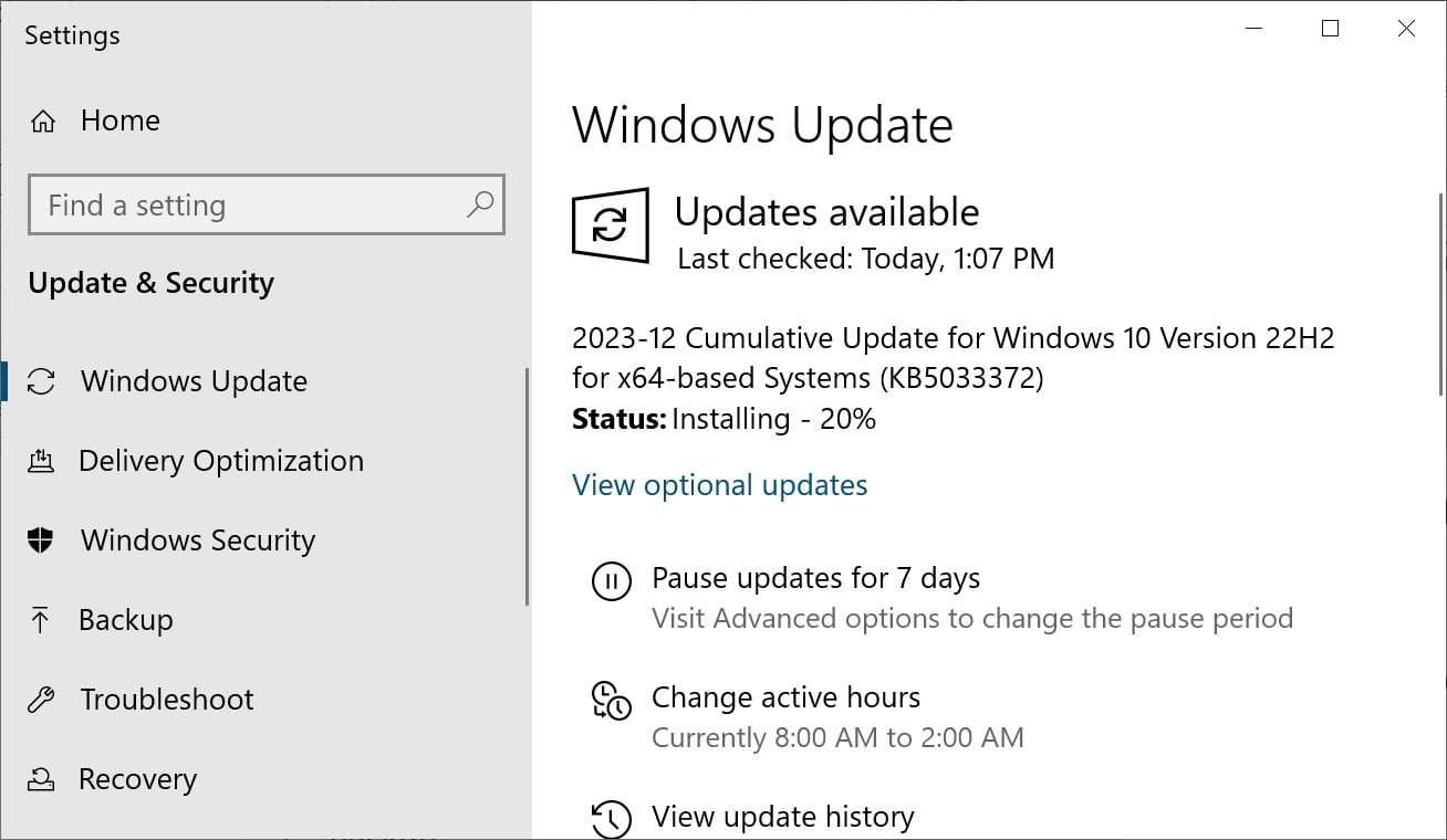 Windows 10 KB5033372 cumulative update preview