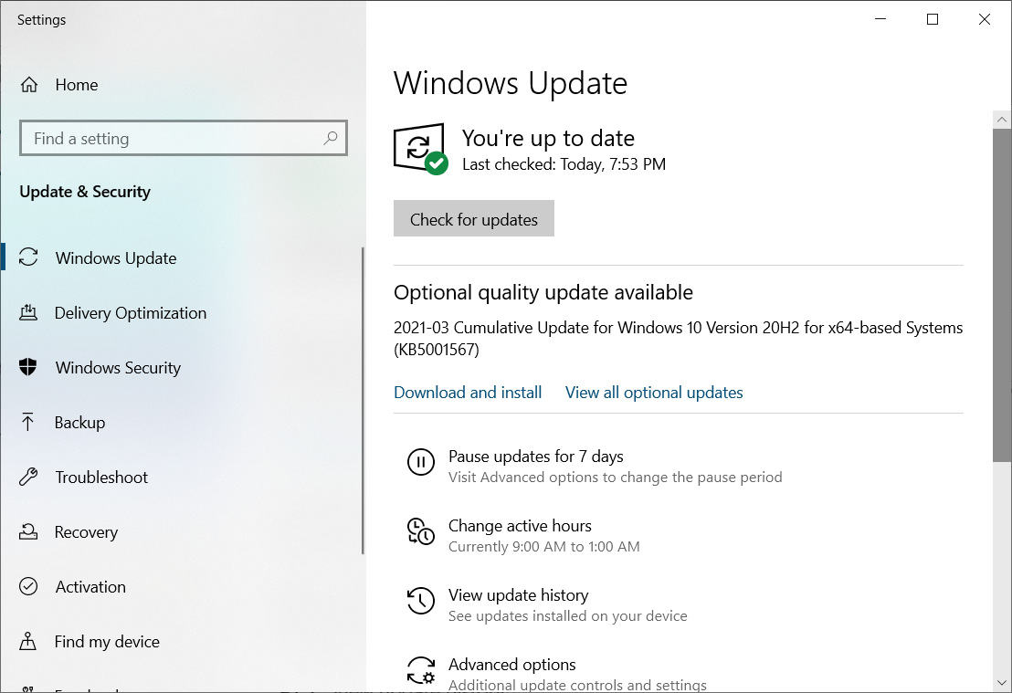 Windows 10 KB5001567 update