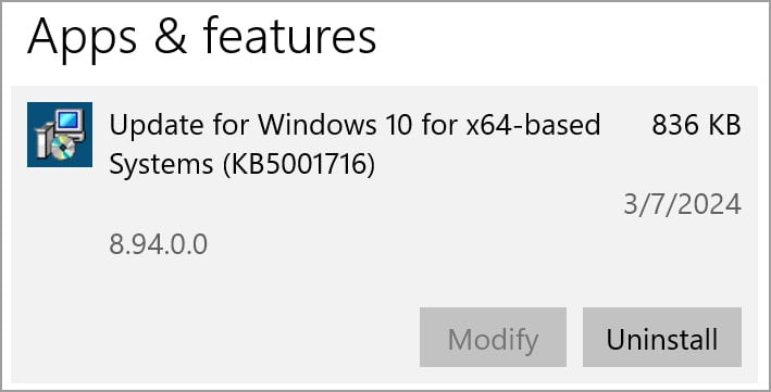 Uninstall the KB5001716 update