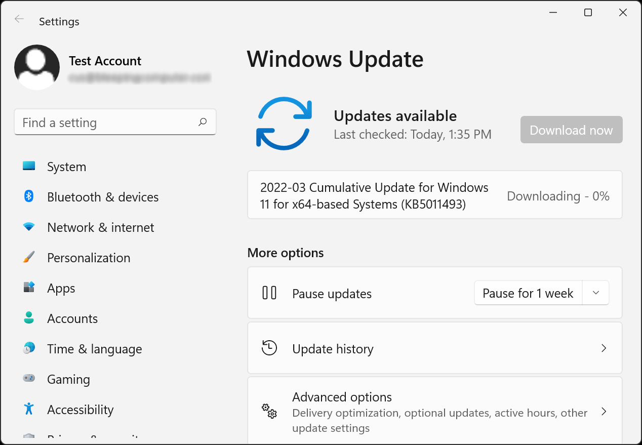 KB5011493 ​​​​​​​update offered in Windows Update