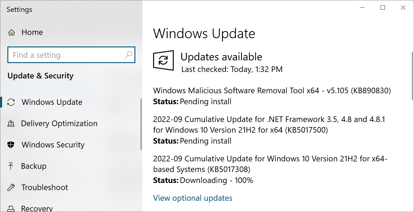 Windows Update installed Windows 10 KB5017308 update