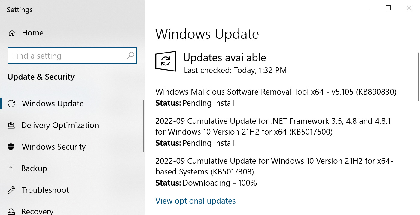 Installing update KB5017308