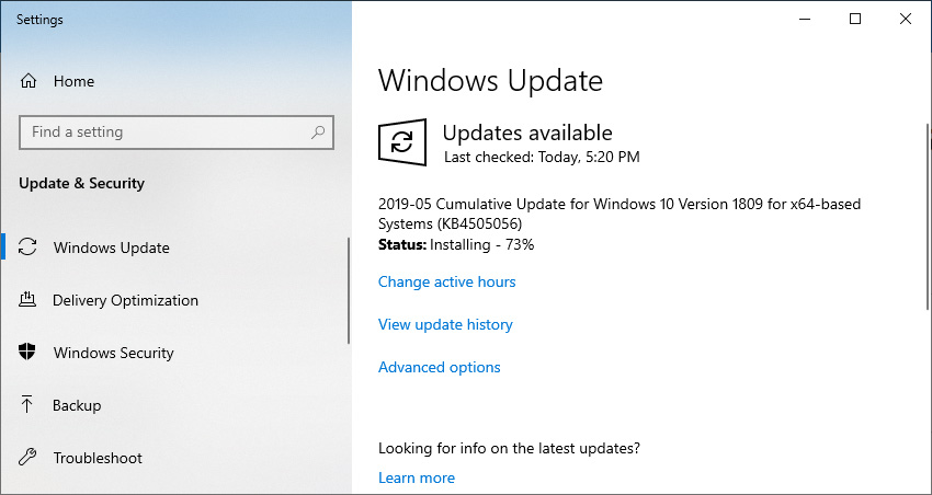 Windows 10 version 1809 KB4505056 Update