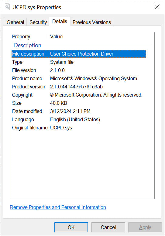 User Choice Protect Driver (UCPD.sys)