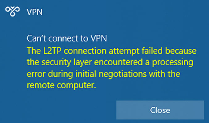连接到 LT2P VPN 时出现 Windows 错误