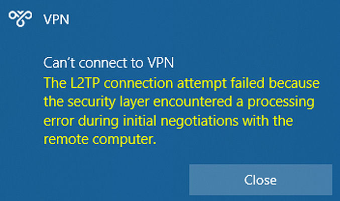 Windows error when connecting to an LT2P VPN