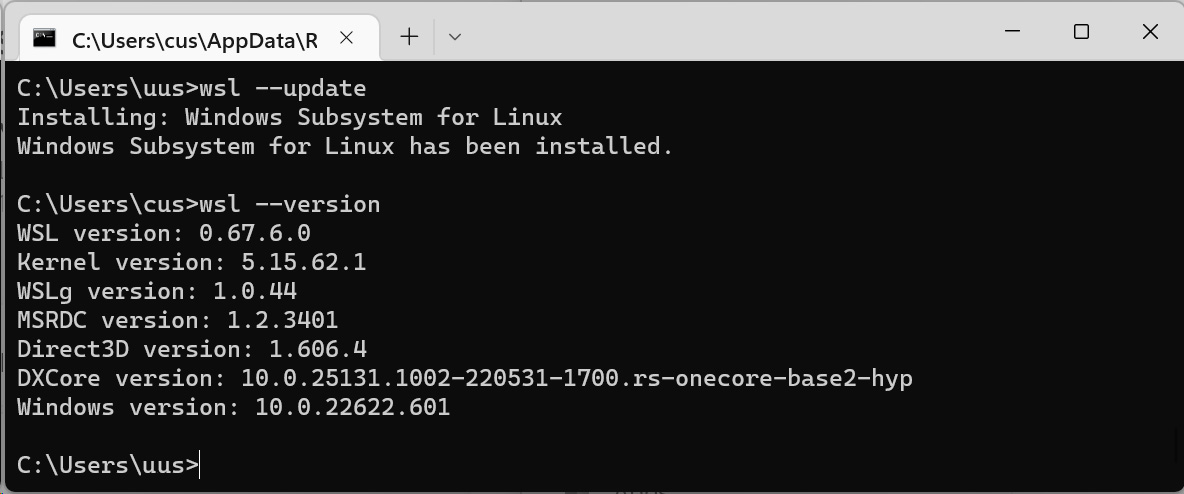 Upgrading WSL and checking its version