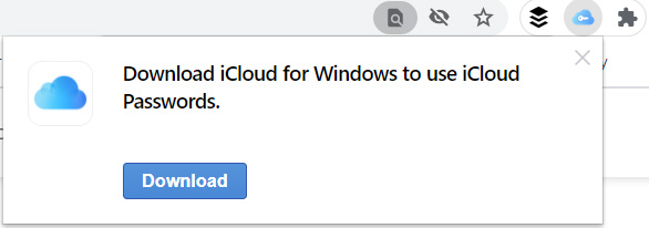 Extension prompting users to download iCloud for Windows