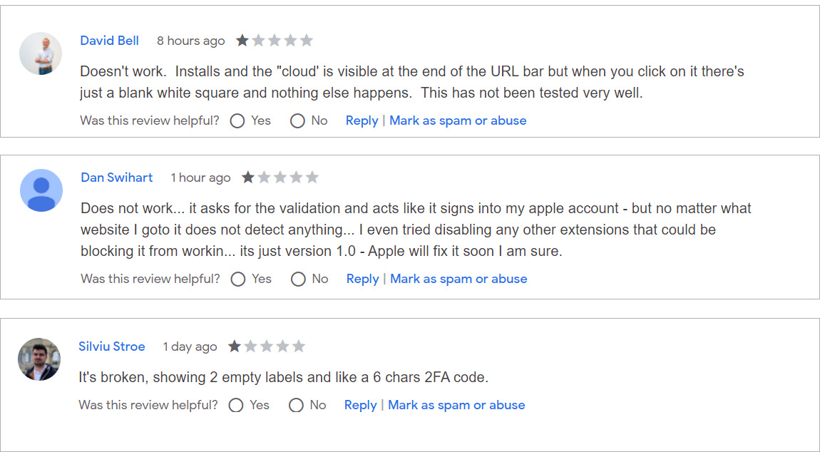 iCloud Passwords extension reviews