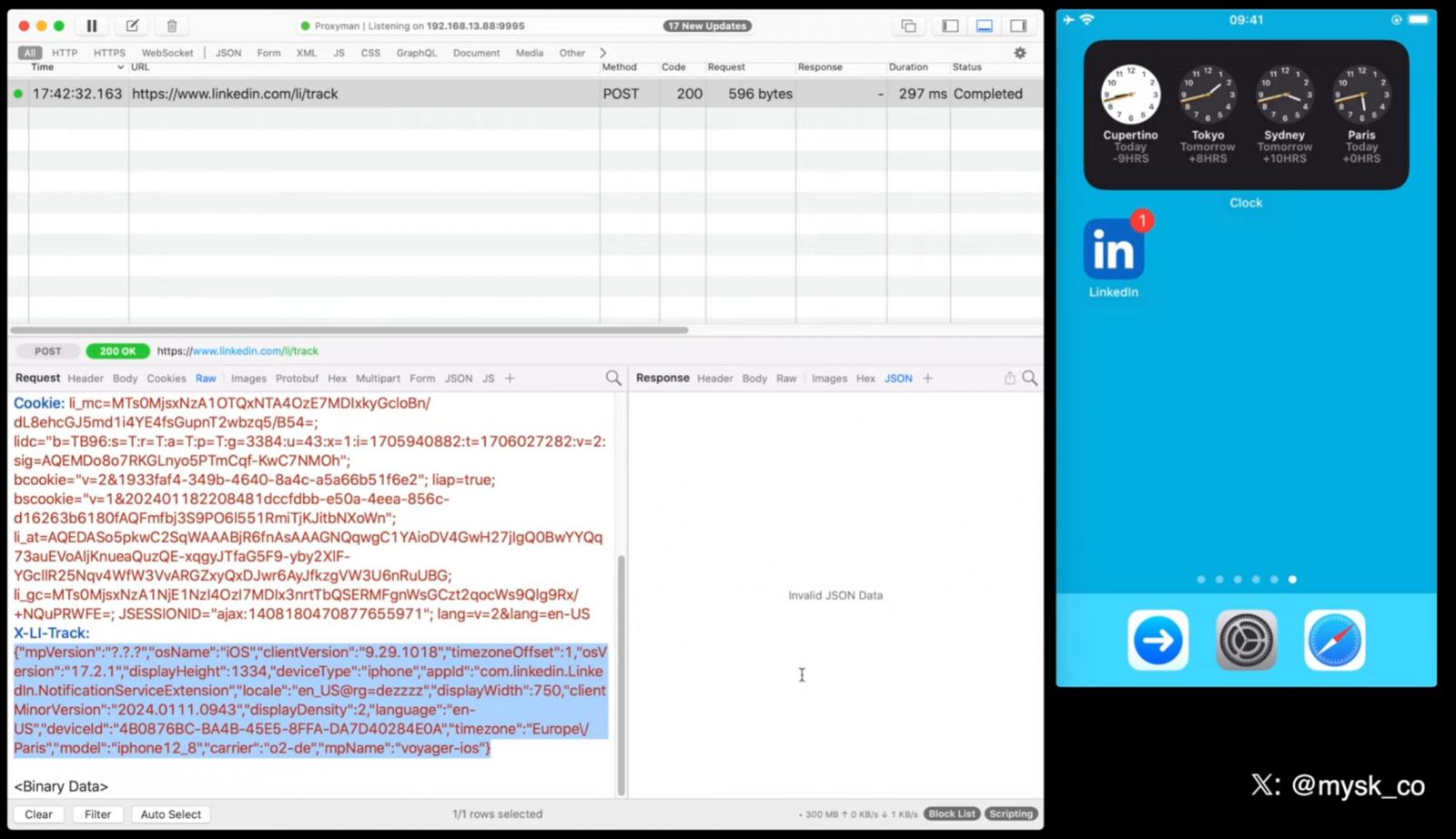 LinkedIn network data exchange during push notification arrival