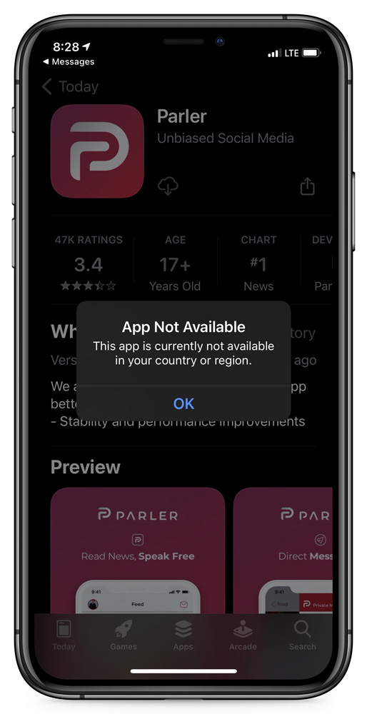 Parler removed from the app store