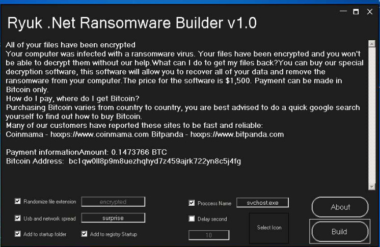 Ryuk ransomware builder