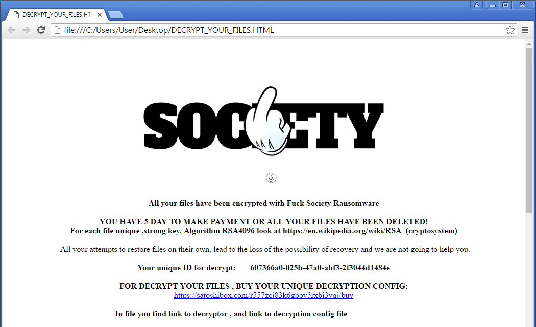En tercer lugar ransomware FSociety