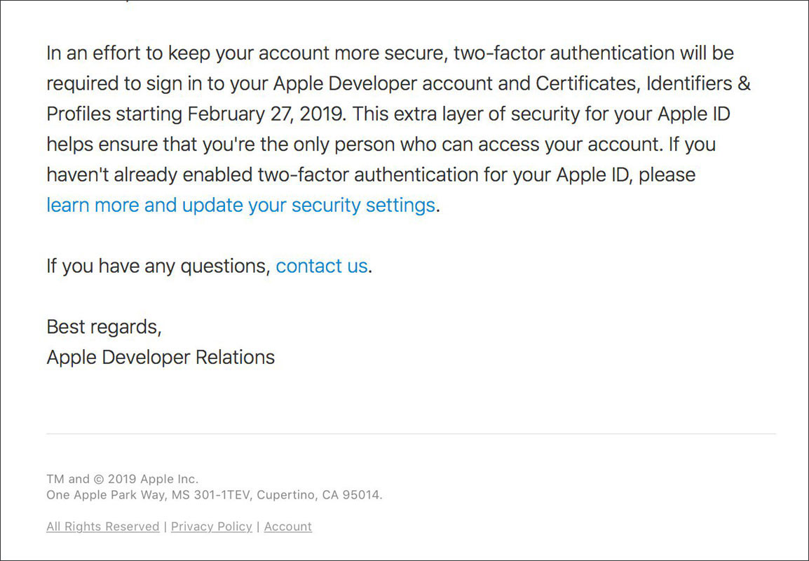 2 factor authentication apple mail
