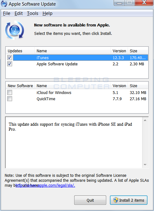 Apple update still offering QuickTime