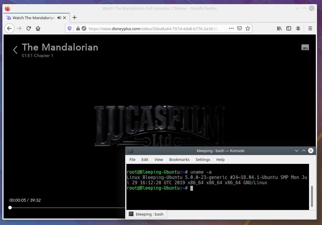 Streaming The Mandalorian on Firefox in Ubuntu