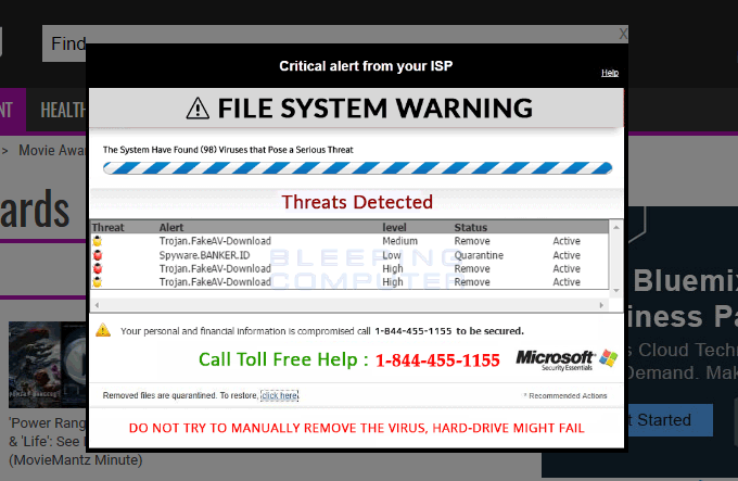 Fake System Warning Ad