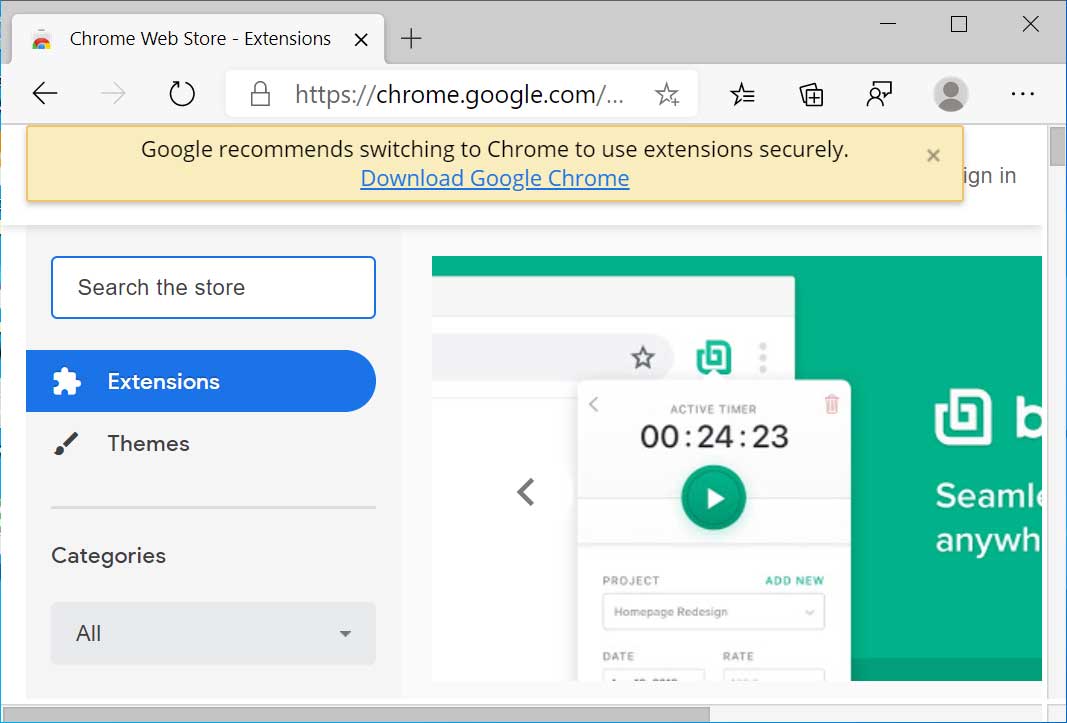 Alert to switch to Google Chrome