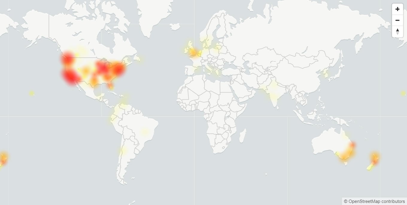 Mapa de DownDetector para interrupciones de Gmail