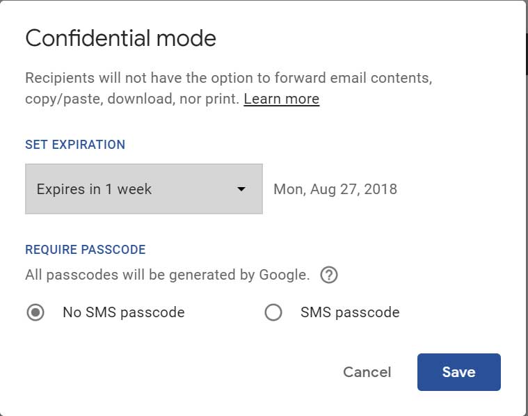 Webmail Confidential Mode Settings
