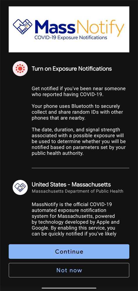 Opting in to the MassNotify app