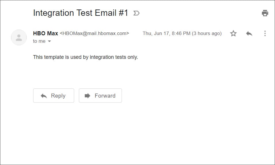 Integration Test Email #1 email from HBO Max