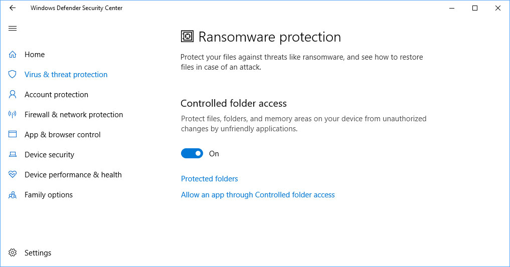 Controlled Folder Access Enabled