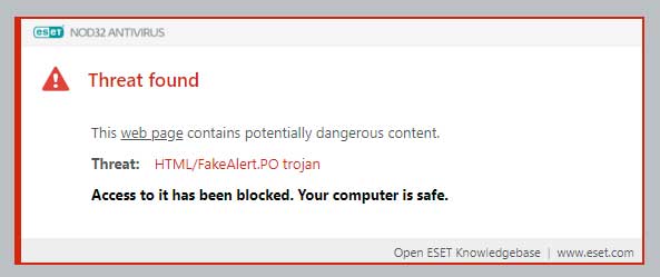ESET blocking a malicious web site