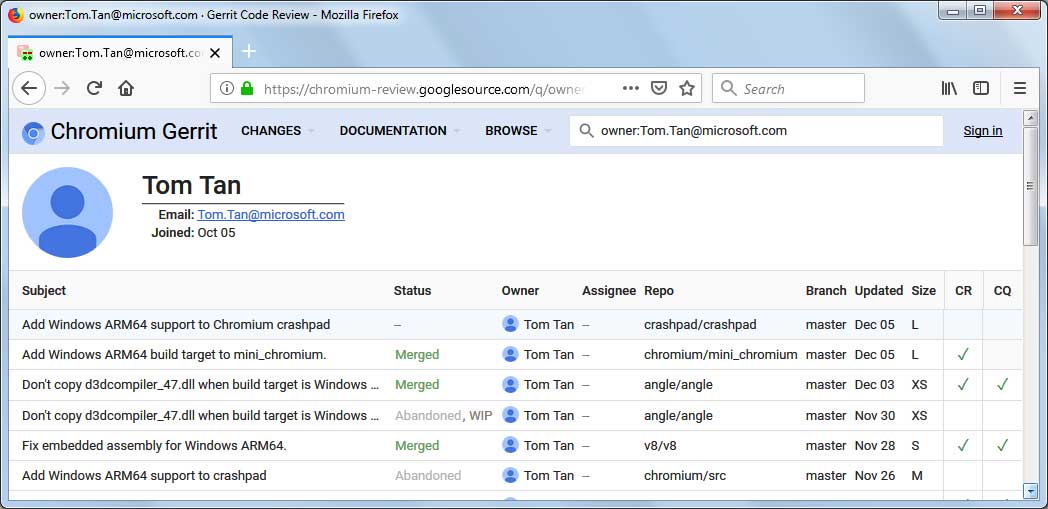 Microsoft code additions for a ARM64 Chrome version