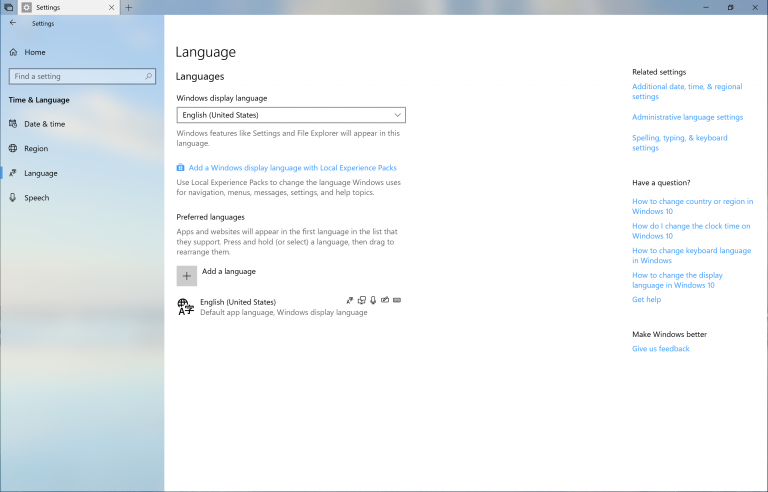 Languages Setting Screen
