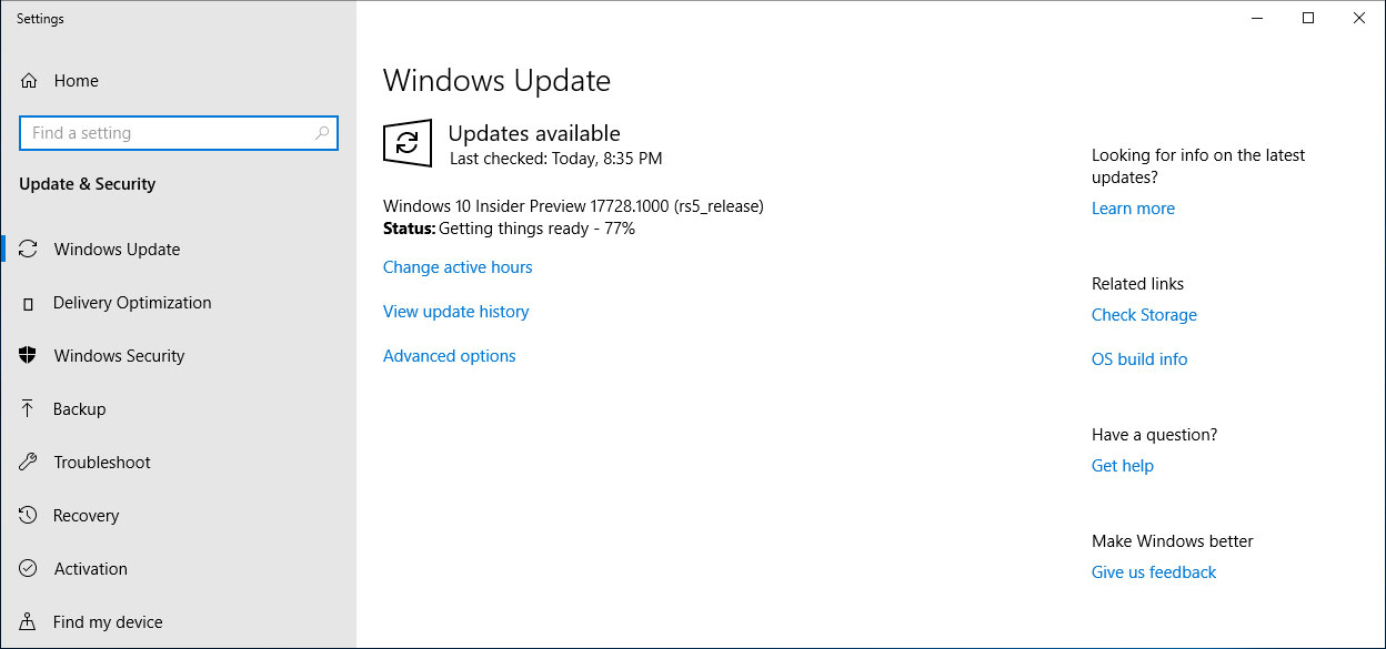 Build 17728 Insider Update