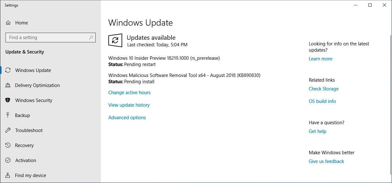 Windows 10 Insider Preview 18219.1000 (rs_prerelease)