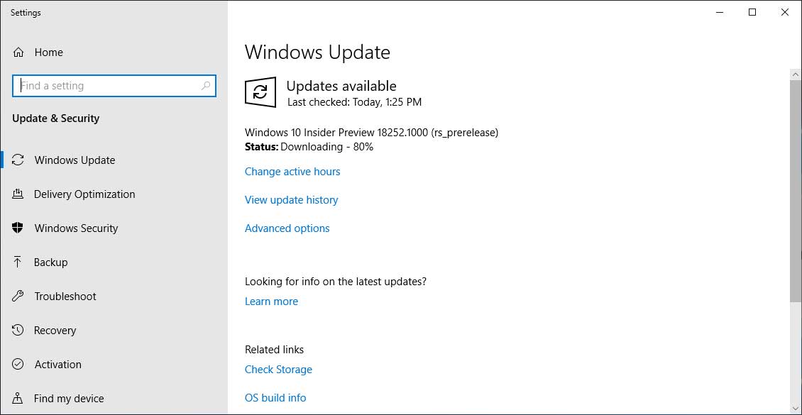 Build 18252 Insider Update