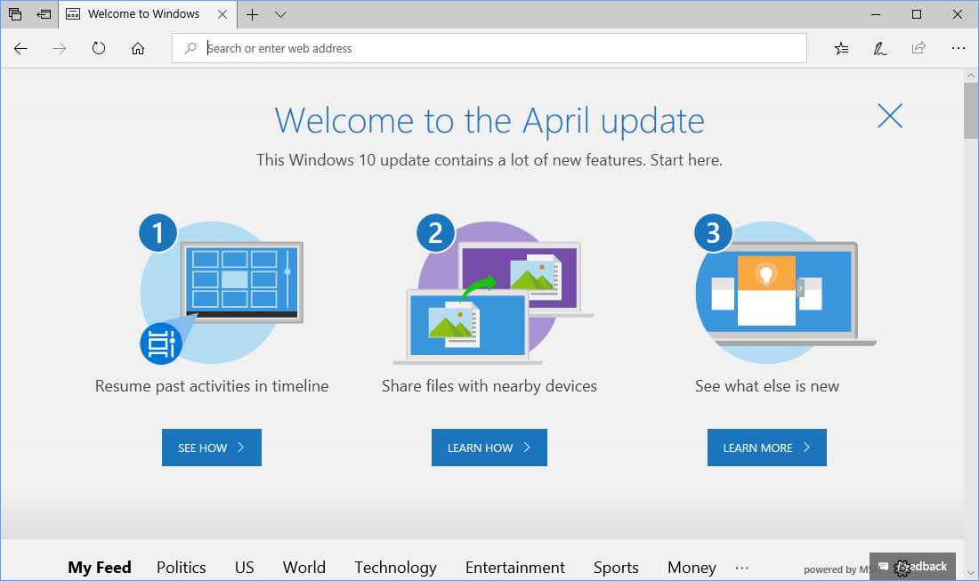 Windows april update. Edge://Welcome. Reddit for Windows.