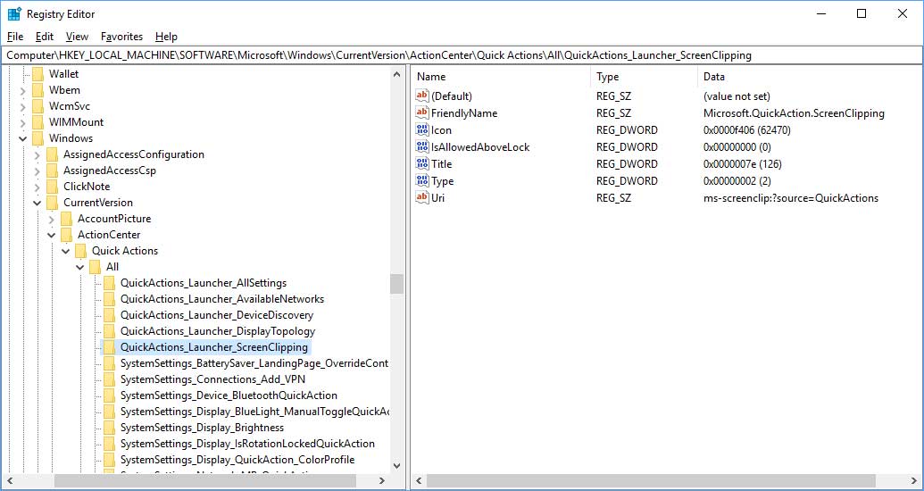 Screen Clip Registry Entry