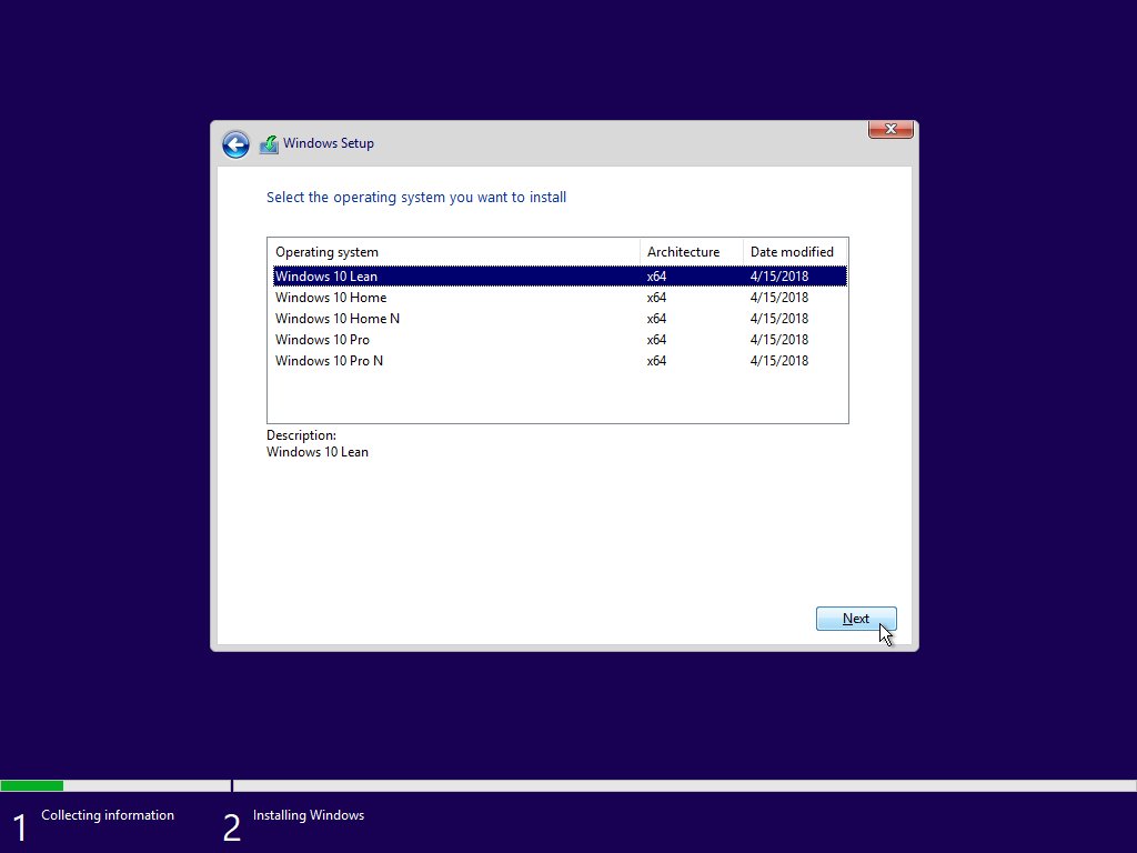 Windows Version Selection Screen