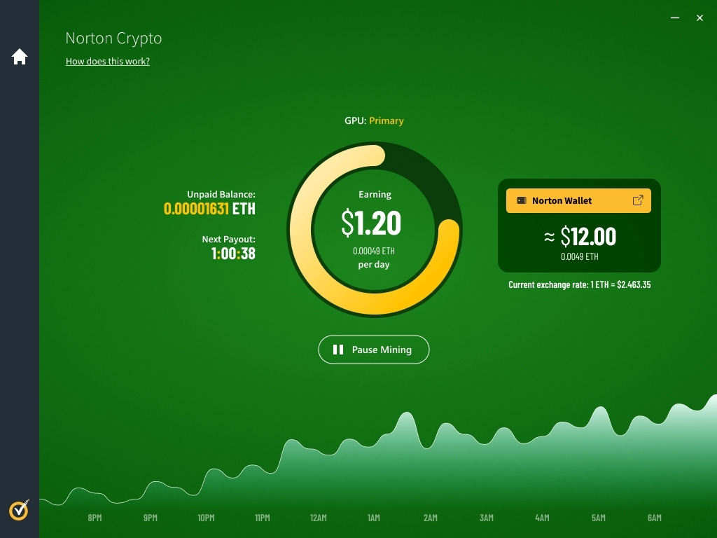 Norton Crypto feature mining for Ethereum