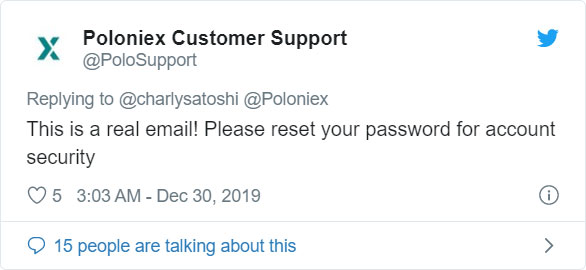 Poloniex confirms the email is real