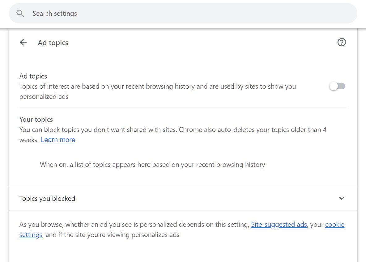 Ad Topics feature disabled