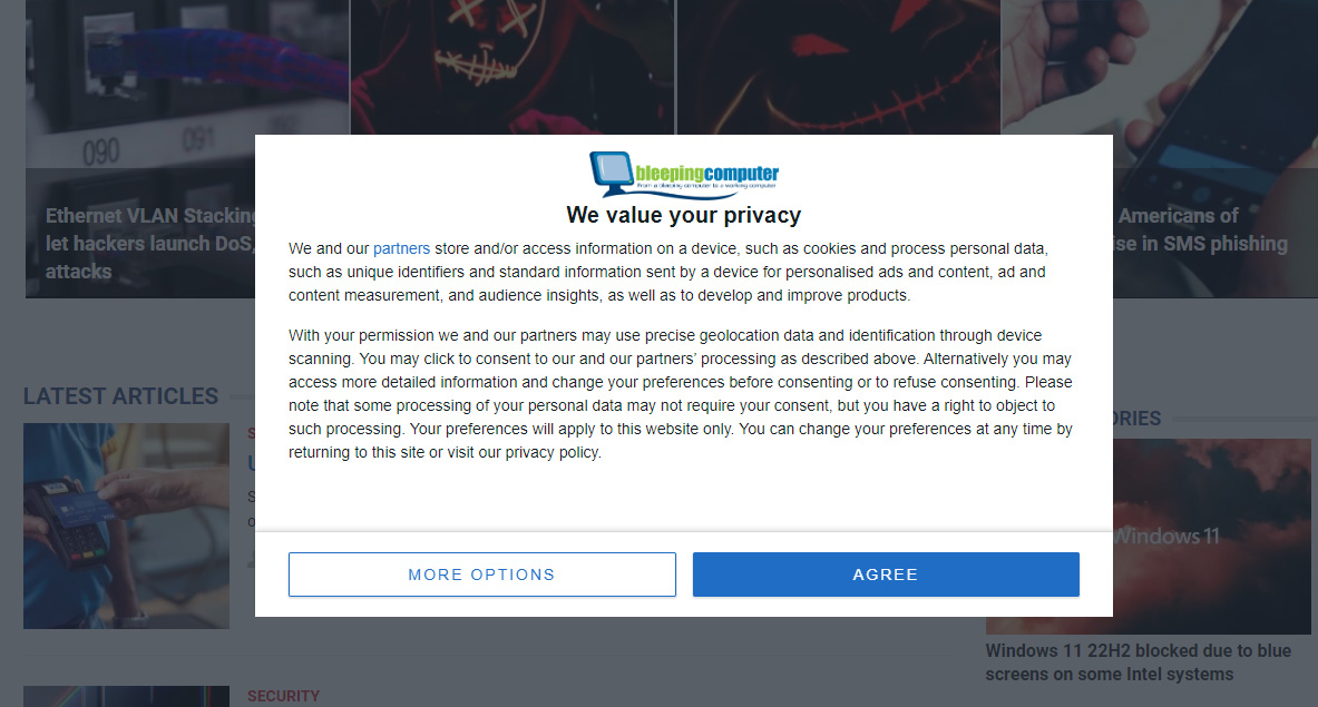 Data processing consent notice