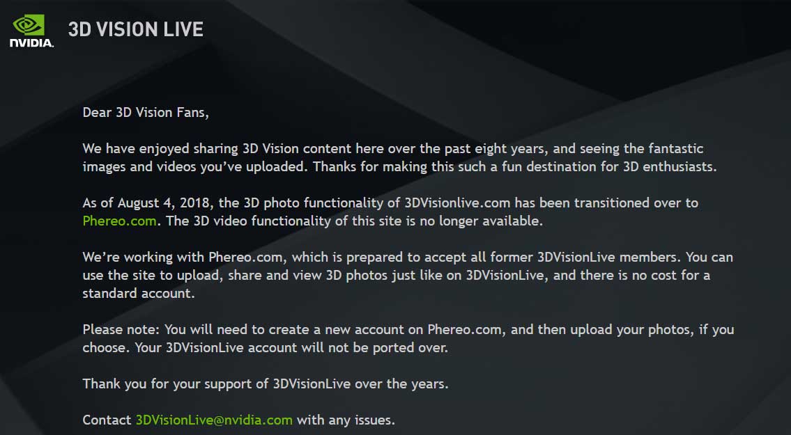 3DVisionlive.com closing announcement