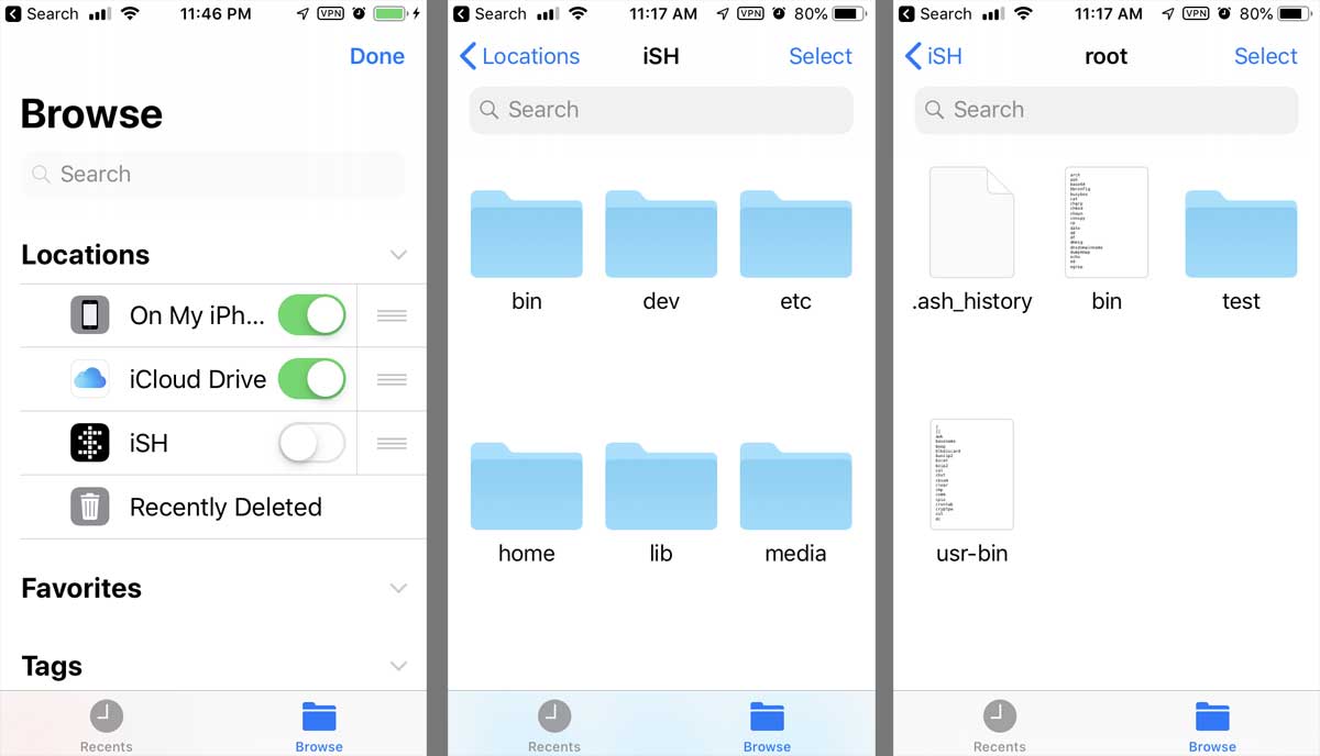 Files app with iSH Location