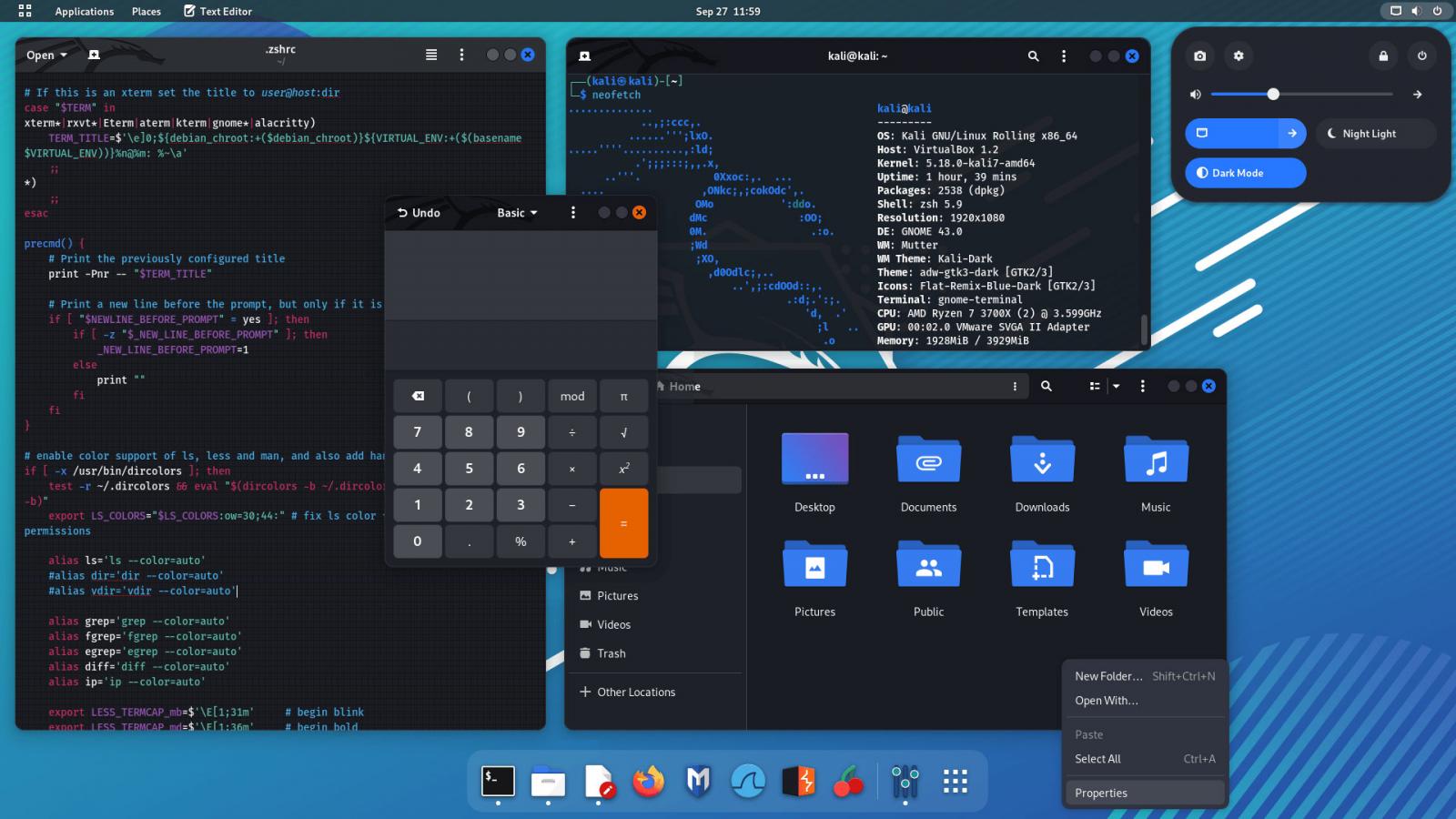 新しい GNOME 43 Kali Linux テーマ