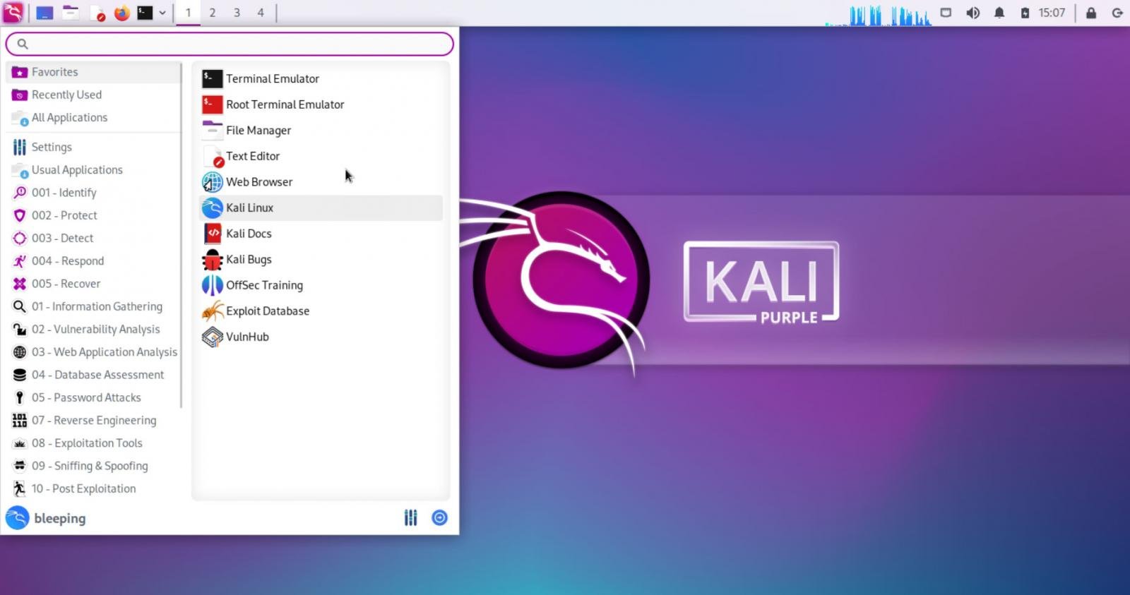 Kali Purple Linux desktop