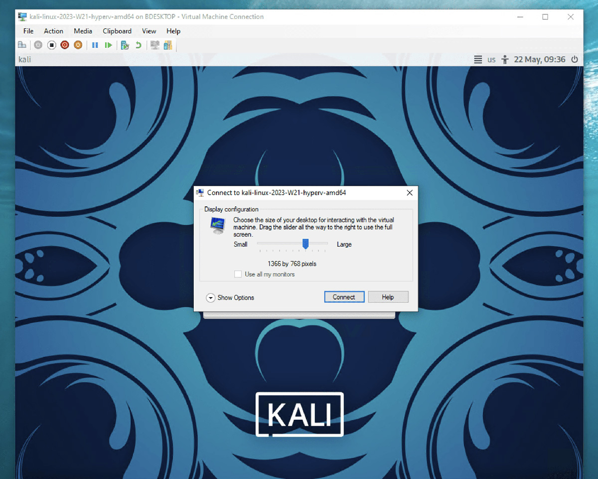 拡張セッションモードでの Kali Linux のサイズ変更