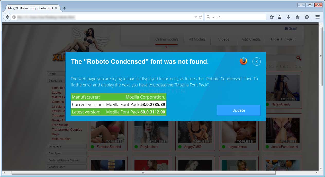Fake Firefox Update Alert