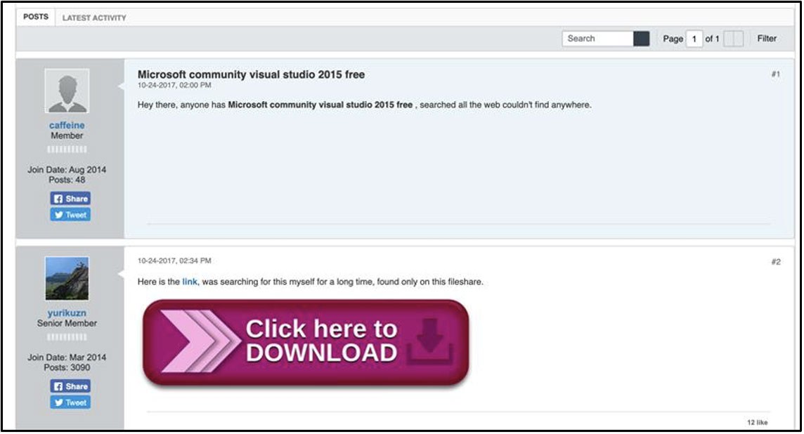 Fake forum discussion offering a download link